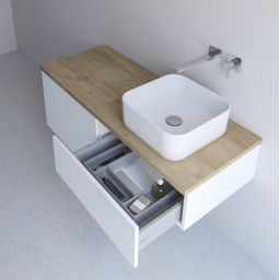 Kronenbach Cube szafka z blatem 161x48,7x44,5 cm podumywalkowa wisząca biały połysk-jasny dąb KBWTKOWTL1614WHGH