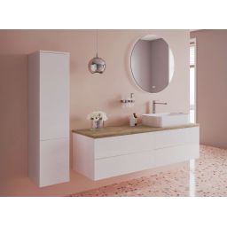 Kronenbach Cube szafka z blatem 161x48,7x44,5 cm podumywalkowa wisząca biały połysk-jasny dąb KBWTKOWTL1614WHGH