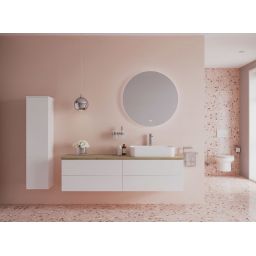 Kronenbach Cube szafka z blatem 161x48,7x44,5 cm podumywalkowa wisząca biały połysk-jasny dąb KBWTKOWTL1614WHGH