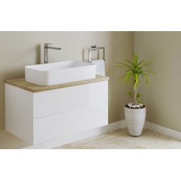 Kronenbach Cube szafka z blatem 81x48,7x44,5 cm podumywalkowa wisząca biały połysk-jasny dąb KBWTKOWTL812WHGH