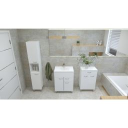 LaVita Basic Barato szafka boczna 170 cm wysoka stojąca biały połysk