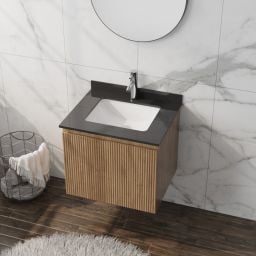 LaVita Irvine umywalka z szafką i blatem 60 cm kasztan/black stone/biały połysk