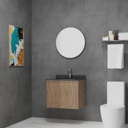 LaVita Irvine umywalka z szafką i blatem 60 cm kasztan/black stone/biały połysk