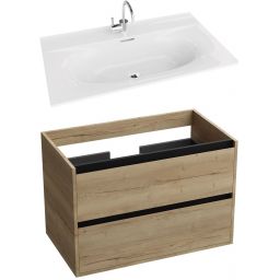 LaVita Kolorado umywalka z szafką 80 cm Minnesota zestaw meblowy biały/dąb/czarny (5900378324393, 5908211416212)