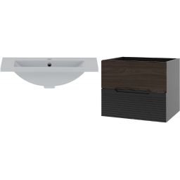 Zestaw Megstyl Avella szafka 60x45,8x50 cm podumywalkowa wisząca czarna-orzech z umywalką wpuszczaną białą (3191, 2516)