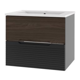 Zestaw Megstyl Avella szafka 60x45,8x50 cm podumywalkowa wisząca czarna-orzech z umywalką wpuszczaną białą (3191, 2516)