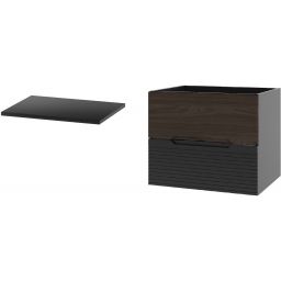 Zestaw Megstyl Avella szafka 60x45,8x50 cm podumywalkowa wisząca czarna-orzech z blatem czarnym (2033, 2516)