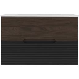 Zestaw Megstyl Avella szafka 80x45,8x50 cm podumywalkowa wisząca czarna-orzech i umywalka biała (3186, 2586)