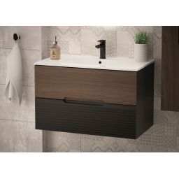 Zestaw Megstyl Avella szafka 80x45,8x50 cm podumywalkowa wisząca czarna-orzech i umywalka biała (3186, 2586)