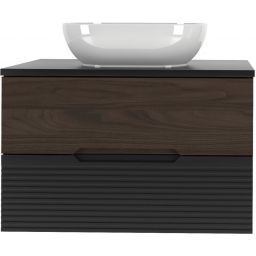 Zestaw Megstyl Avella szafka 80x45,8x50 cm podumywalkowa wisząca czarna-orzech z blatem czarnymi umywalka biała (3192, 2040, 2586)