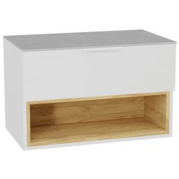 Zestaw Excellent Tuto 2.0 szafka 80 cm podumywalkowa wisząca z blatem biały-dąb-szary MLEX.2171.K.80.02SJ.WHWH