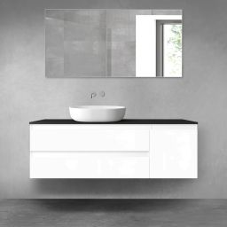 Oltens Vernal zestaw mebli łazienkowych 140 cm z blatem biały połysk/czarny mat 68266000