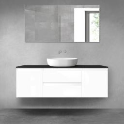 Oltens Vernal zestaw mebli łazienkowych 140 cm z blatem biały połysk/czarny mat 68276000