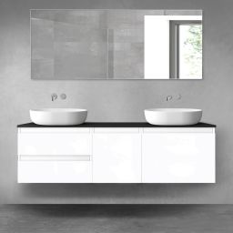 Oltens Vernal zestaw mebli łazienkowych 160 cm z blatem biały połysk/czarny mat 68413000