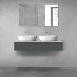 Zestaw Oltens Vernal szafka 120 cm podumywalkowa wisząca z blatem Tera grafit mat/jasny marmur 68709400