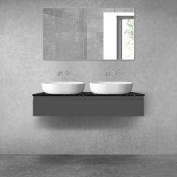 Zestaw Oltens Vernal szafka 120 cm podumywalkowa wisząca z blatem Tera grafit mat/czarny marmur 68717400