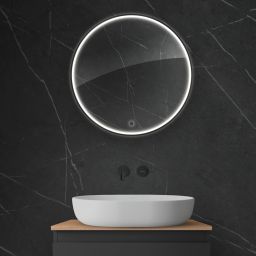 Oltens Nordlis lustro 60x60 cm okrągłe z oświetleniem z przodu z matą grzewczą czarny 64100300