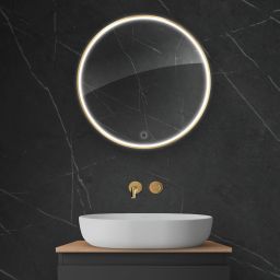 Oltens Nordlis lustro 60x60 cm okrągłe z oświetleniem z przodu z matą grzewczą złoty 64100800