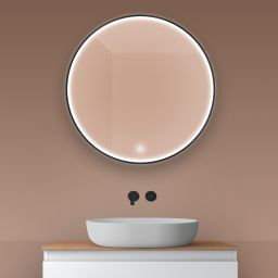 Oltens Nordlis lustro 80x80 cm okrągłe z oświetleniem z przodu z matą grzewczą czarny 64101300