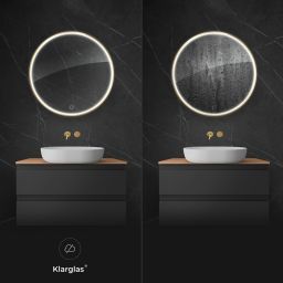 Oltens Nordlis lustro 60x60 cm okrągłe z oświetleniem od tyłu z matą grzewczą złoty 64108800