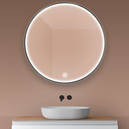 Oltens Nordlis lustro 100x100 cm okrągłe z oświetleniem z przodu z matą grzewczą czarny 64102300