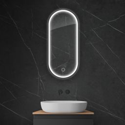 Oltens Nordlis lustro 40x90 cm owalne z oświetleniem z przodu z matą grzewczą czarny 64103300