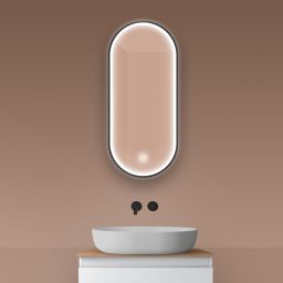 Oltens Nordlis lustro 40x90 cm owalne z oświetleniem z przodu z matą grzewczą czarny 64103300