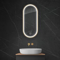 Oltens Nordlis lustro 40x90 cm owalne z oświetleniem z przodu z matą grzewczą złoty 64103800