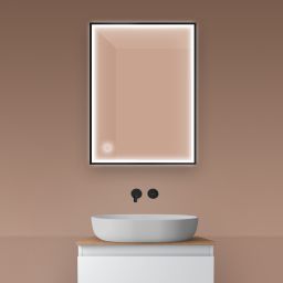 Oltens Nordlis lustro 60x80 cm prostokątne z oświetleniem z przodu z matą grzewczą czarny 64105300