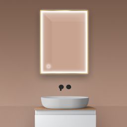 Oltens Nordlis lustro 60x80 cm prostokątne z oświetleniem z przodu z matą grzewczą złoty 64105800