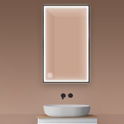 Oltens Nordlis lustro 60x100 cm prostokątne z oświetleniem z przodu z matą grzewczą czarny 64106300