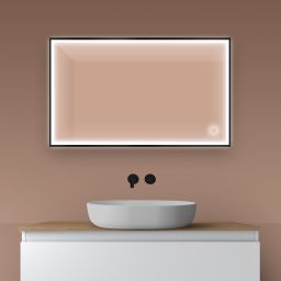 Oltens Nordlis lustro 60x100 cm prostokątne z oświetleniem z przodu z matą grzewczą czarny 64106300