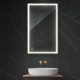 Oltens Nordlis lustro 60x100 cm prostokątne z oświetleniem z przodu z matą grzewczą złoty 64106800