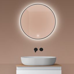 Oltens Nordlis lustro 60x60 cm okrągłe z oświetleniem od tyłu z matą grzewczą czarny 64108300