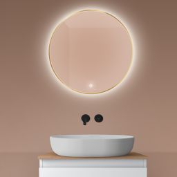 Oltens Nordlis lustro 60x60 cm okrągłe z oświetleniem od tyłu z matą grzewczą złoty 64108800