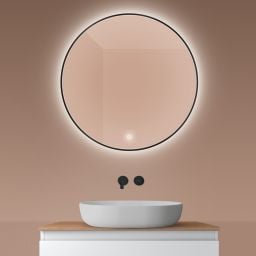 Oltens Nordlis lustro 80x80 cm okrągłe z oświetleniem od tyłu z matą grzewczą czarny 64109300