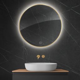 Oltens Nordlis lustro 80x80 cm okrągłe z oświetleniem od tyłu z matą grzewczą złoty 64109800