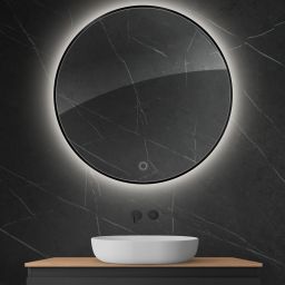 Oltens Nordlis lustro 100x100 cm okrągłe z oświetleniem od tyłu z matą grzewczą czarny 64110300