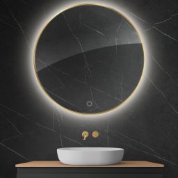 Oltens Nordlis lustro 100x100 cm okrągłe z oświetleniem od tyłu z matą grzewczą złoty 64110800