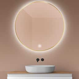 Oltens Nordlis lustro 100x100 cm okrągłe z oświetleniem od tyłu z matą grzewczą złoty 64110800