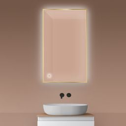 Oltens Nordlis lustro 60x100 cm prostokątne z oświetleniem od tyłu z matą grzewczą złoty 64111800