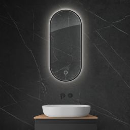 Oltens Nordlis lustro 40x90 cm owalne z oświetleniem od tyłu z matą grzewczą czarny 64113300