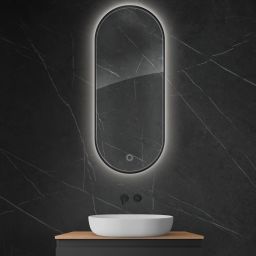 Oltens Nordlis lustro 50x120 cm owalne z oświetleniem od tyłu z matą grzewczą czarny 64114300