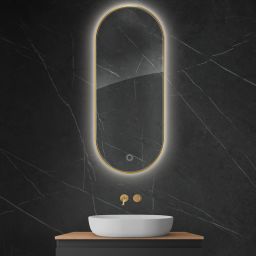 Oltens Nordlis lustro 50x120 cm owalne z oświetleniem od tyłu z matą grzewczą złoty 64114800