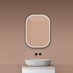 Oltens Nordlis lustro 60x80 cm prostokątne  z oświetleniem z przodu z matą grzewczą czarny 64123300