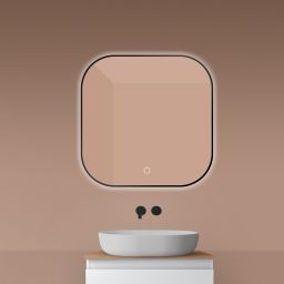 Oltens Nordlis lustro 80x80 cm kwadratowe z oświetleniem od tyłu z matą grzewczą czarny 64125300