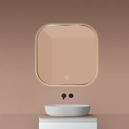 Oltens Nordlis lustro 80x80 cm kwadratowe z oświetleniem od tyłu z matą grzewczą złoto szczotkowane 64125810