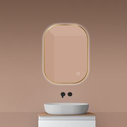 Oltens Nordlis lustro 60x80 cm prostokątne z oświetleniem od tyłu z matą grzewczą złoto szczotkowane 64126810