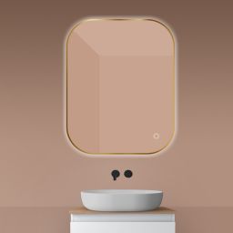 Oltens Nordlis lustro 80x100 cm prostokątne z oświetleniem od tyłu z matą grzewczą złoto szczotkowane 64127810