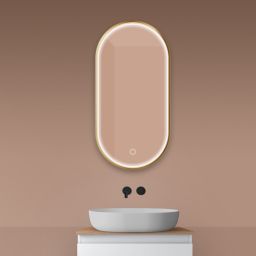 Oltens Nordlis lustro 50x100 cm owalne  z oświetleniem z przodu z matą grzewczą złoto szczotkowane 64128810